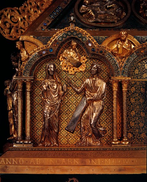 Angyali üdvözlet, 1205 (ezüst aranyozott, aranyozott réz, zománc és filigrán fa felett) alkotó: Nicholas of Verdun