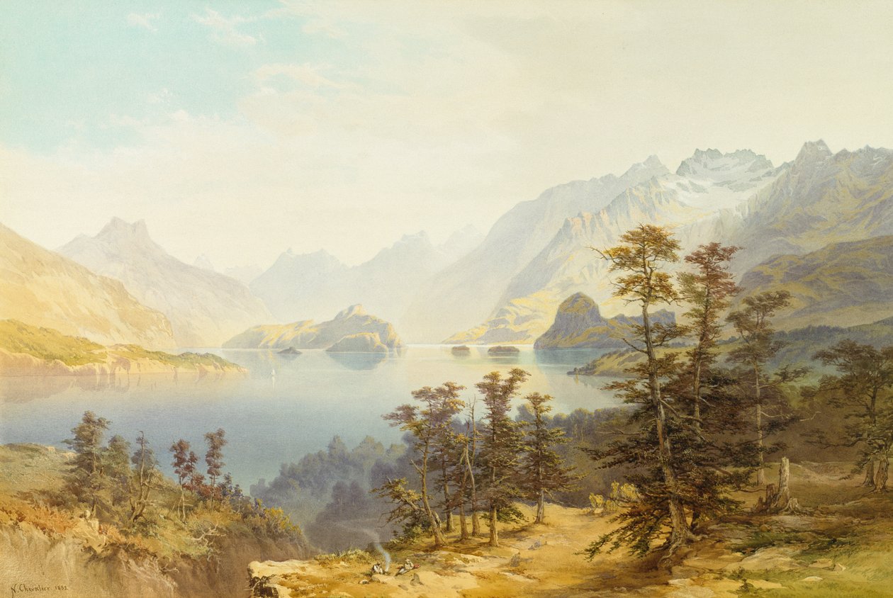 Manapouri-tó, Déli-sziget, Új-Zéland alkotó: Nicholas Chevalier