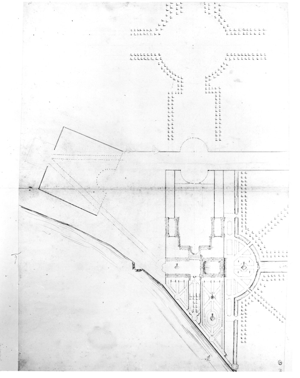Az I. terv helyszínrajza, Hampton Court, 1689 (toll és tinta, ceruza, papír) alkotó: Nicholas Hawksmoor