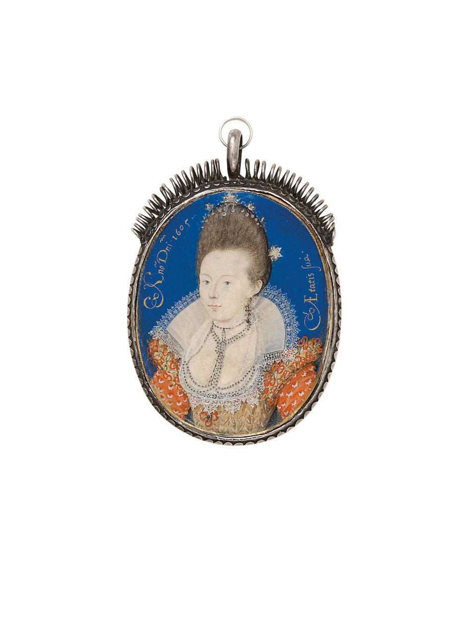 Hölgy aranyruhában, magasan álló fodrokkal, 1605 alkotó: Nicholas Hilliard