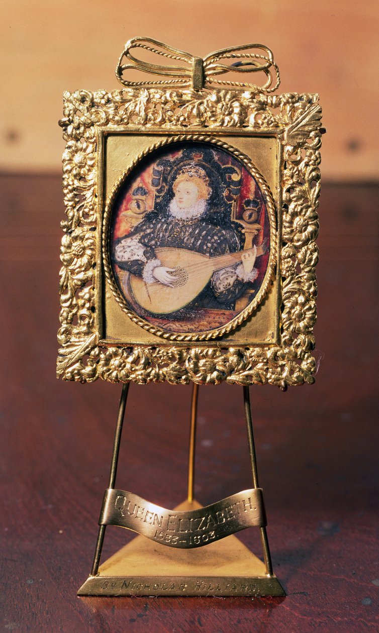 I. Erzsébet királynő lanton játszik (miniatűr rézfúvós állvánnyal) (lásd még: 75751) alkotó: Nicholas Hilliard