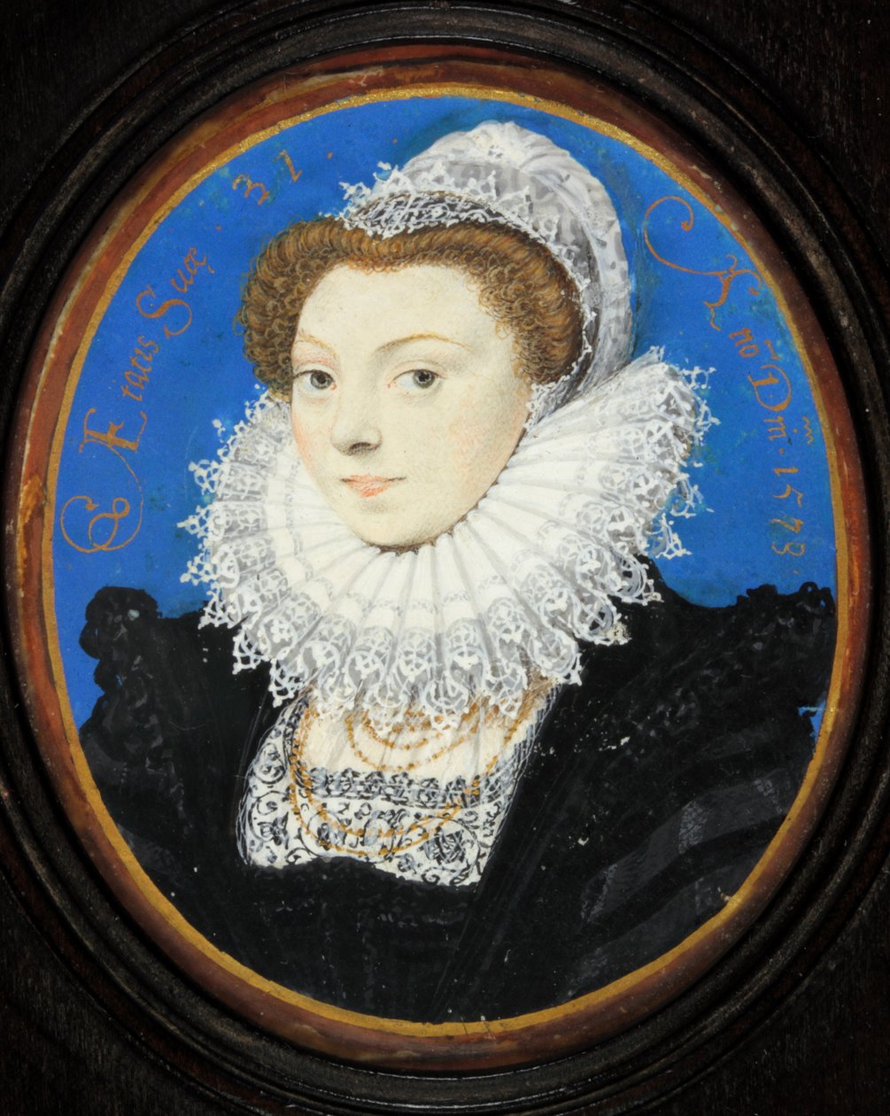 Ismeretlen nő csipke sapkával alkotó: Nicholas Hilliard