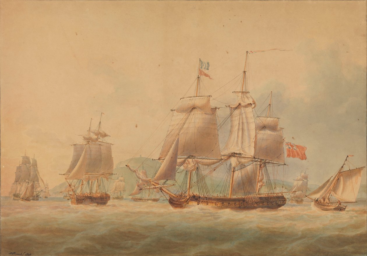 Induló konvoj, amelyet egy fregatt [valószínűleg a "Triton" (1796)] kísér. alkotó: Nicholas Pocock