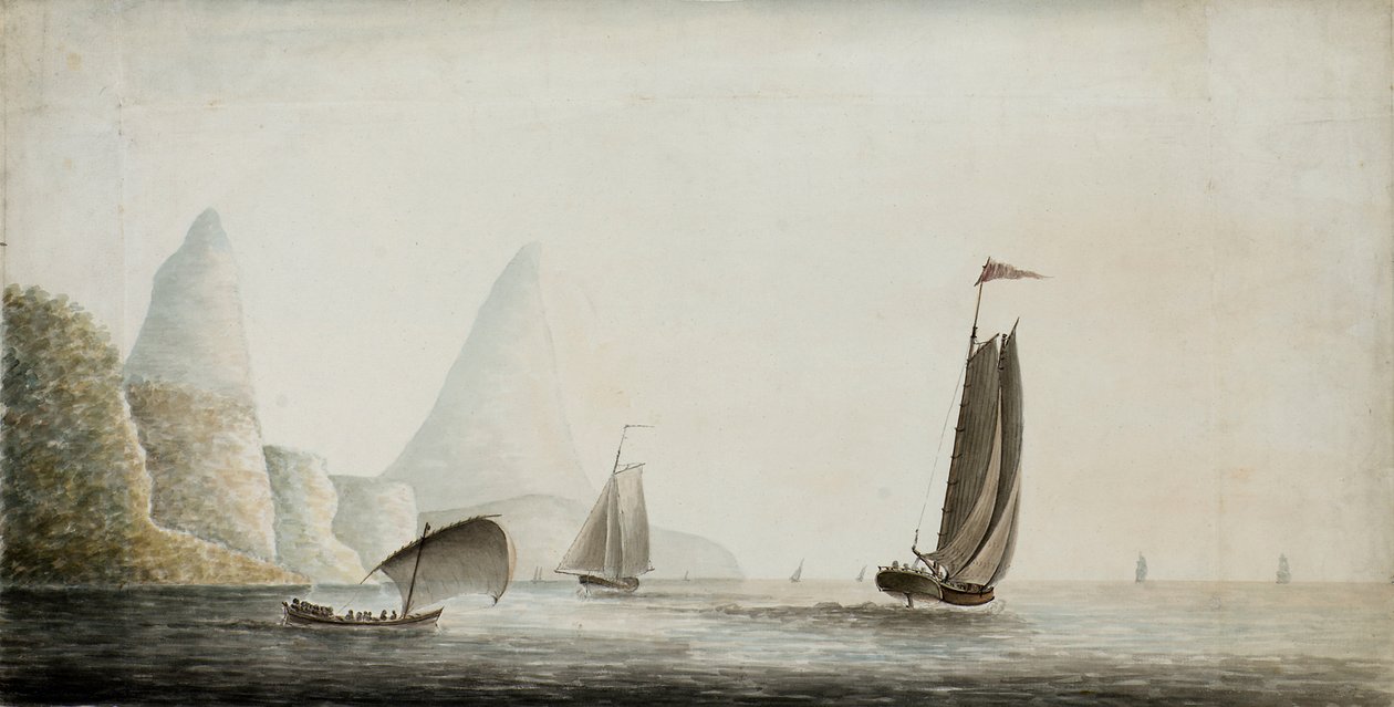 Rabszolgahajózás a Pitonoknál, St. Lucia, 1771 körül (akvarell) alkotó: Nicholas Pocock