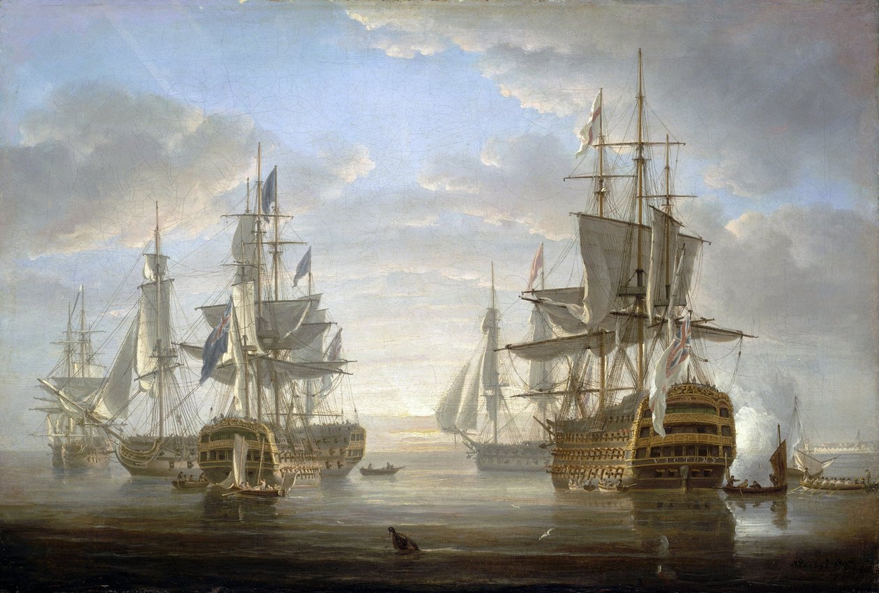 Az a hadihajóflotta, amelynek Horatio Nelson (1758-1805) kapitánya volt a forradalmi és a napóleoni háborúk (1793-1805) alatt. alkotó: Nicholas Pocock