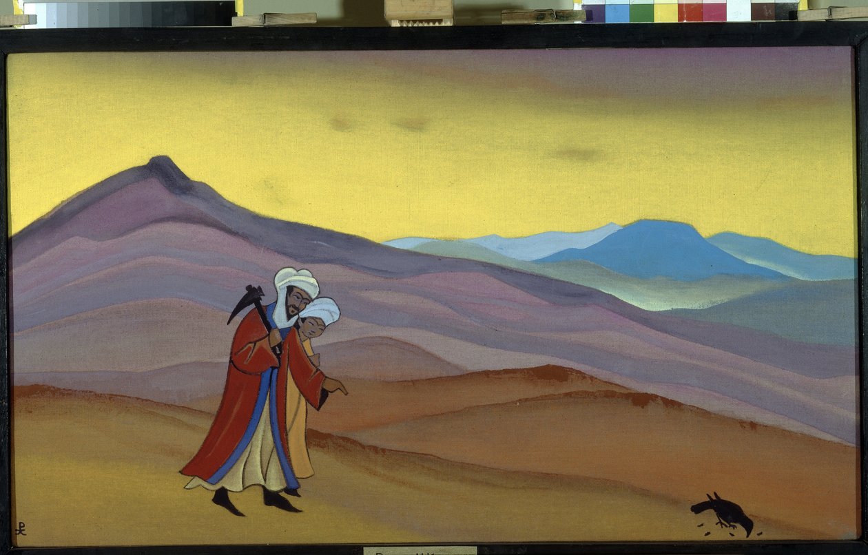 Khosrow és Shirin. Perzsa legenda 13. század: szerelmi történet II. Khosrow szászánida király és Shirin keresztény hercegnő között. Nicholas Roerich (1874-1947) festménye, tempera, vászon alkotó: Nicholas Roerich