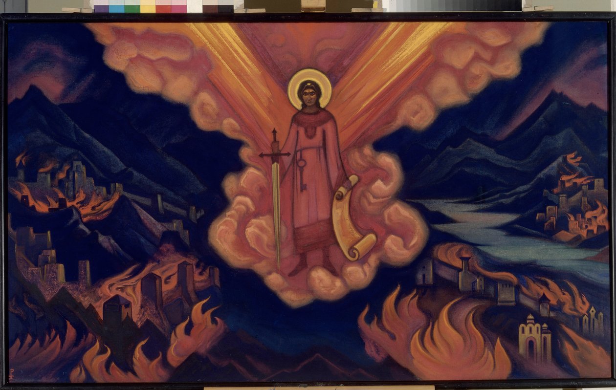 Az utolsó angyal. Nicolas (Nicholas) Roerich (1874-1947) munkája, tempera kartonon alkotó: Nicholas Roerich