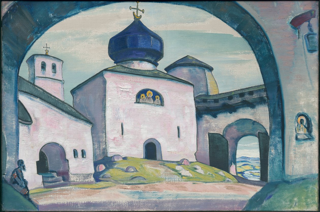 Régi Pszkov, dekoráció Rimszkij-Korszakov „A pszkovi szobalány” című operájához, 1922 alkotó: Nicholas Roerich