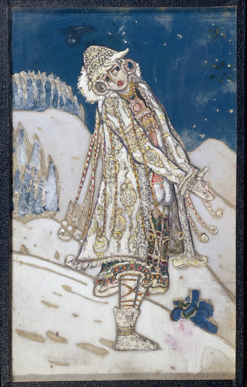 Jelmezterv Alexandre Ostrovski (1823-1886) La demoiselle des neiges című darabjához. (A Snow Maiden című színházi darab jelmezterve, A. Osztrovszkij). Nicholas Roerich (1874-1947) munkája, tempera papíron alkotó: Nicholas Roerich