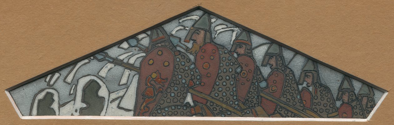 Vázlat az „Északi élet” majolika fríz jobb szélső háromszög alakú díszítéséhez, 1905 alkotó: Nicholas Roerich