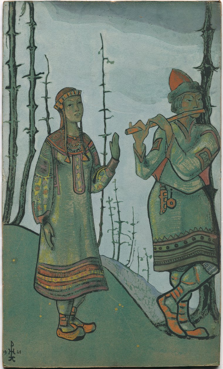 Snegurochka és Lel, jelmezterv Rimszkij-Korszakov „Snegurochka” című operájához, 1921 alkotó: Nicholas Roerich