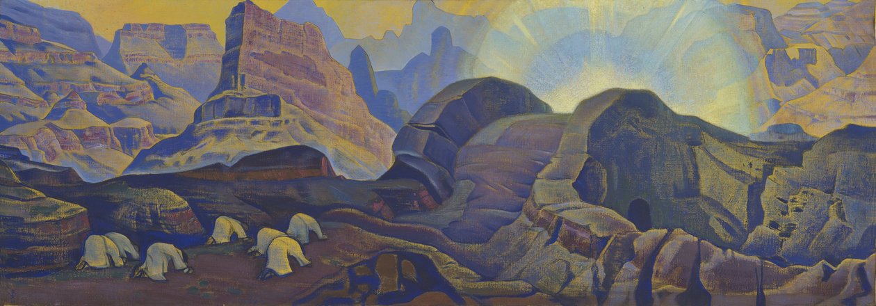 A csoda (a Messiás sorozatból) par Roerich, Nicholas (1874-1947). Tempera, vászon, mérete: 62x205 alkotó: Nicholas Roerich