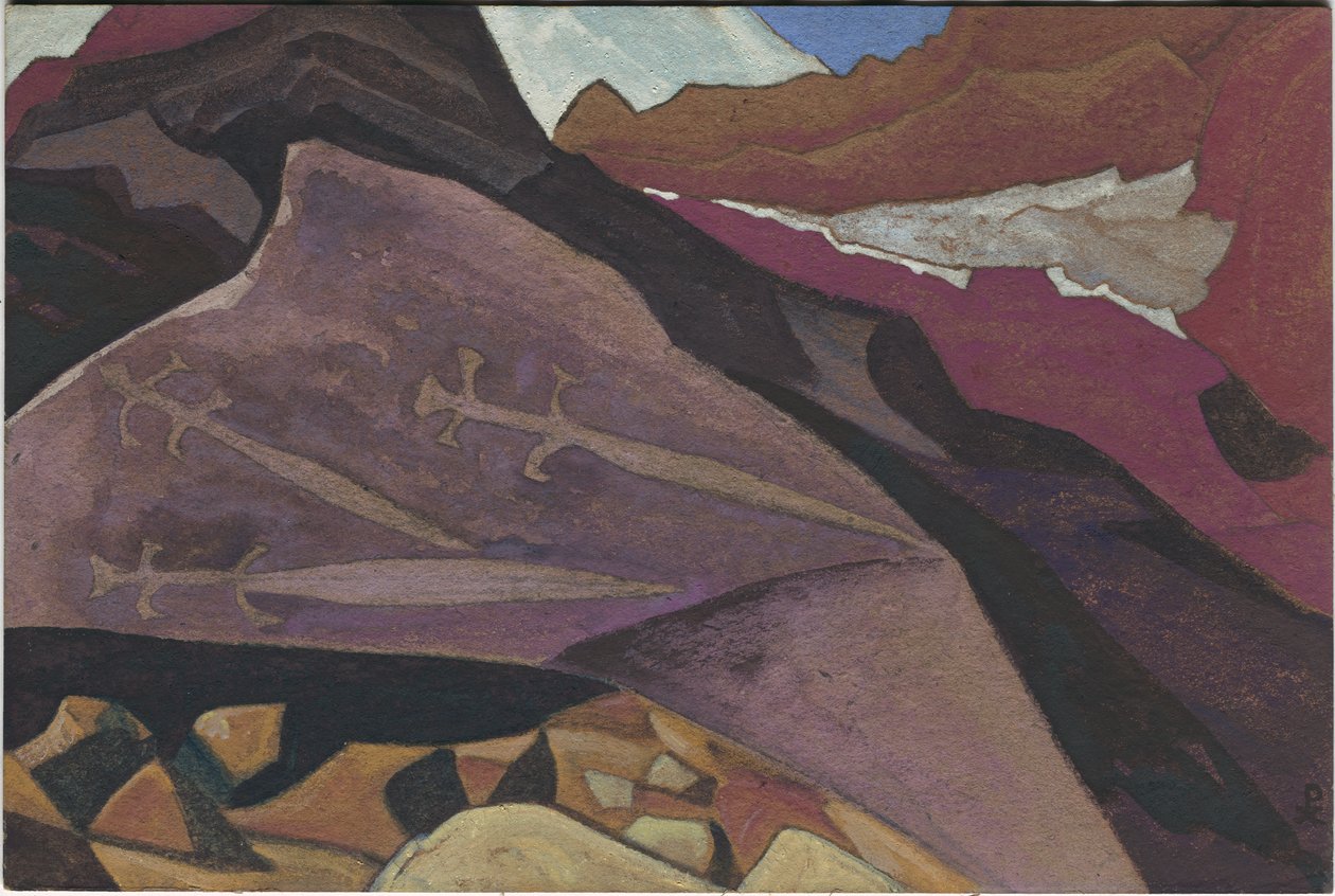Three Glaives, Images on Rock, Lahul, 1936 alkotó: Nicholas Roerich