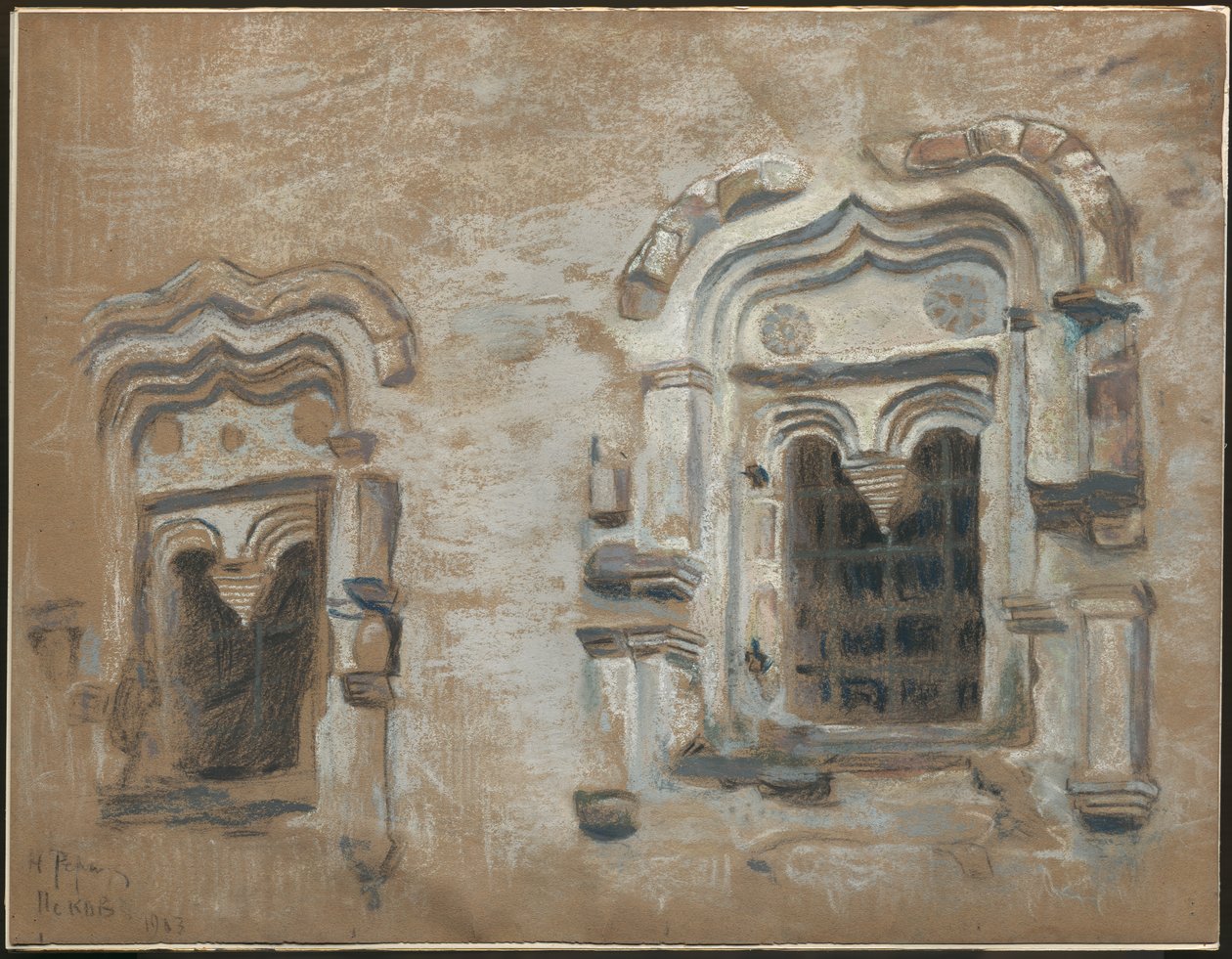 Egy 17. századi ház ablakai, Pszkov, "Tanulmányok az utazásból régi orosz városokon keresztül", 1903 alkotó: Nicholas Roerich