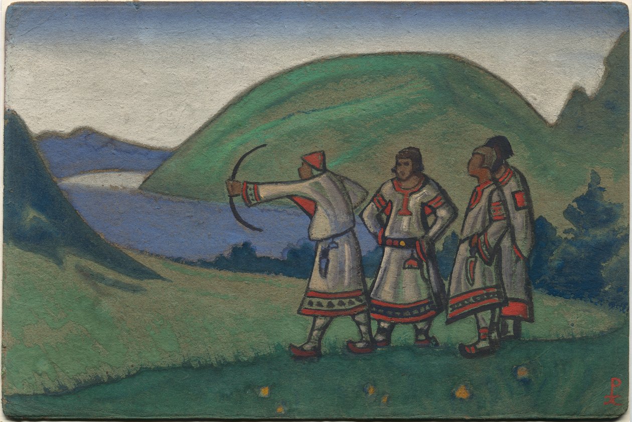 Fiatalok, dekor- és jelmeztervezés Stravinsky „Le Sacre du Printemps” című balettjéhez, 1944 alkotó: Nicholas Roerich