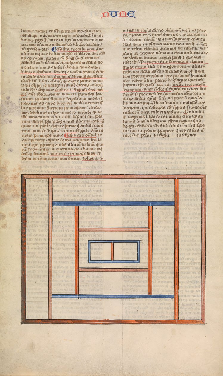 Lévita táborok elrendezése a Tabernákulum körül, egyike a hat illusztrált..., kb. 1360-1380. alkotó: Nicholas of Lyra