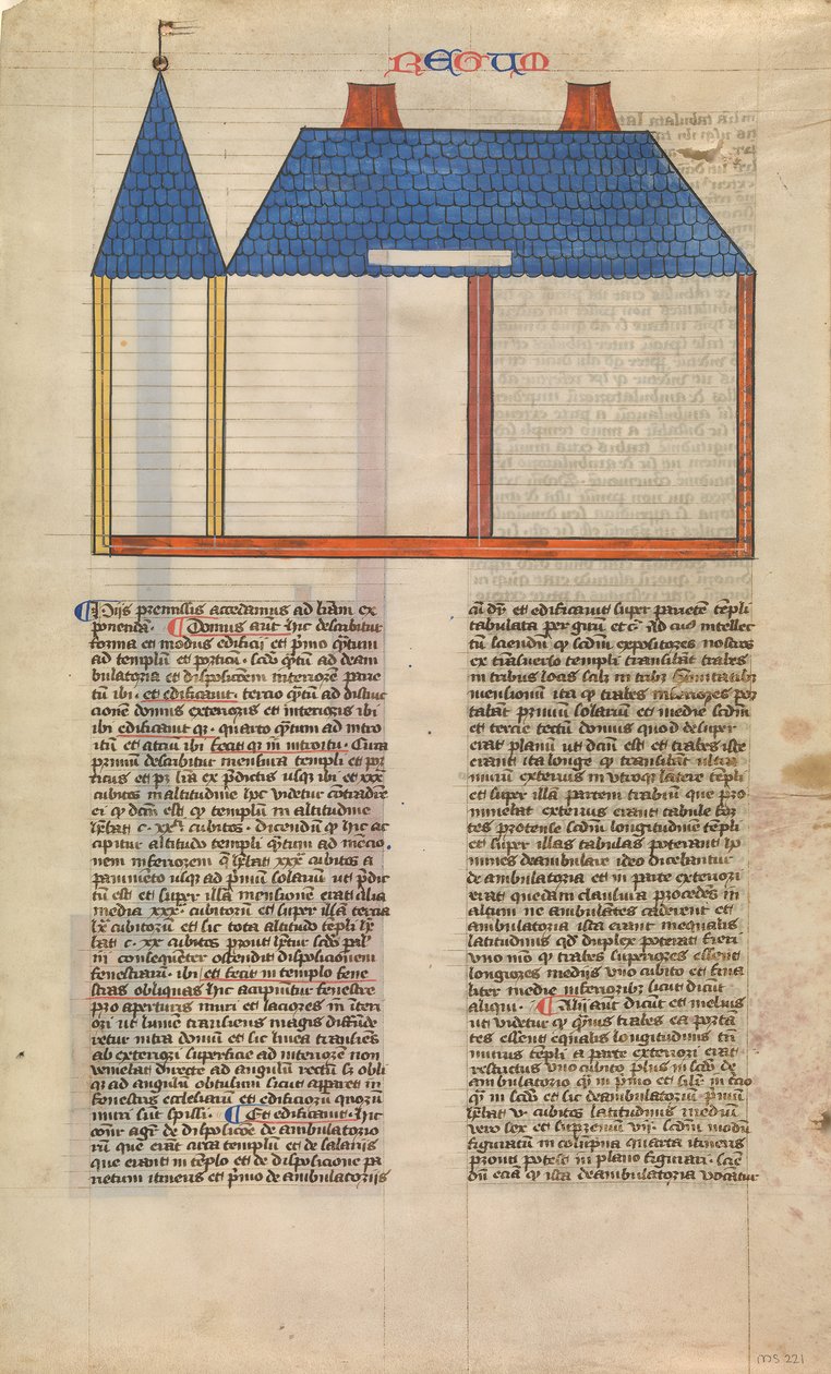 Salamon templomának magaslata, a Postilla hat illusztrált levelének egyike..., kb. 1360-1380. alkotó: Nicholas of Lyra