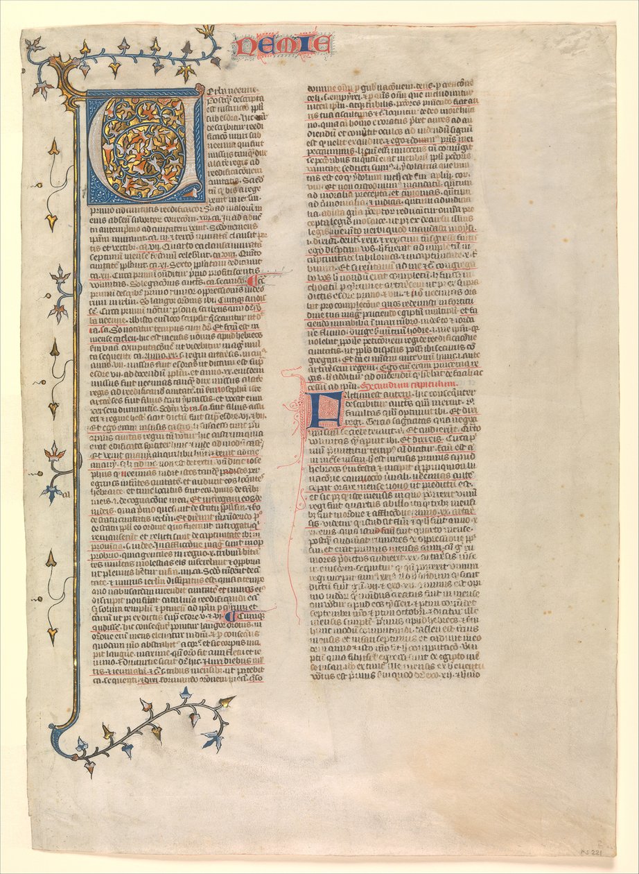 V. kezdőbetű Nehémiás kommentárjából, a hat illusztrált levél egyike..., kb. 1360-1380. alkotó: Nicholas of Lyra