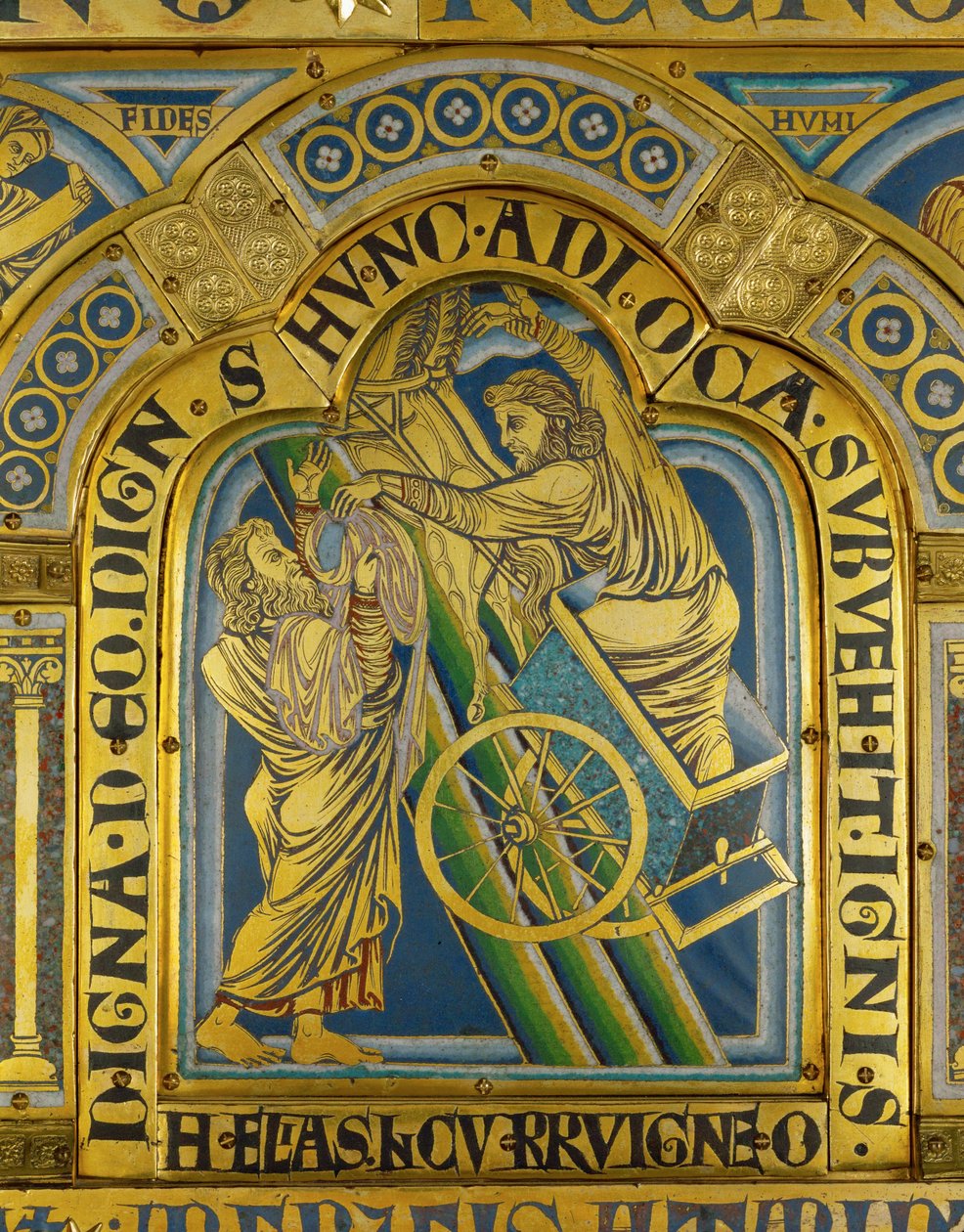 Illés próféta mennybemenetele, a verduni oltárról ... (zománcozott zománcplakett aranyozott rézre, mintázott technikával) alkotó: Nicholas of Verdun