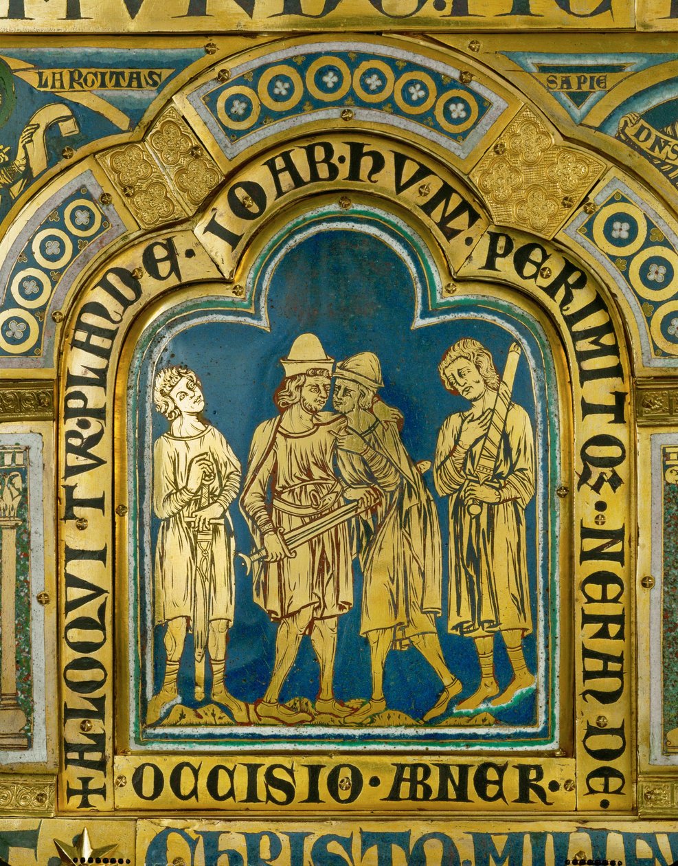 Joáb meggyilkolja Abnert, Saul király egykori hadvezérét, aki átállt Dávid királyhoz. alkotó: Nicholas of Verdun