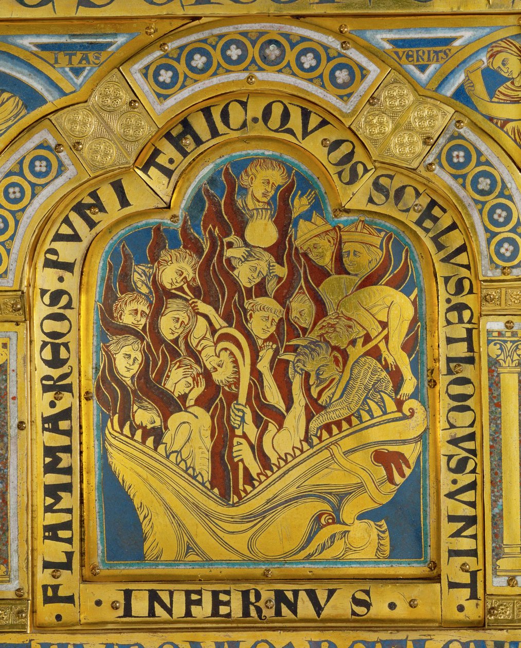 Az elkárhozottak a pokolban, a verduni oltárról ... alkotó: Nicholas of Verdun