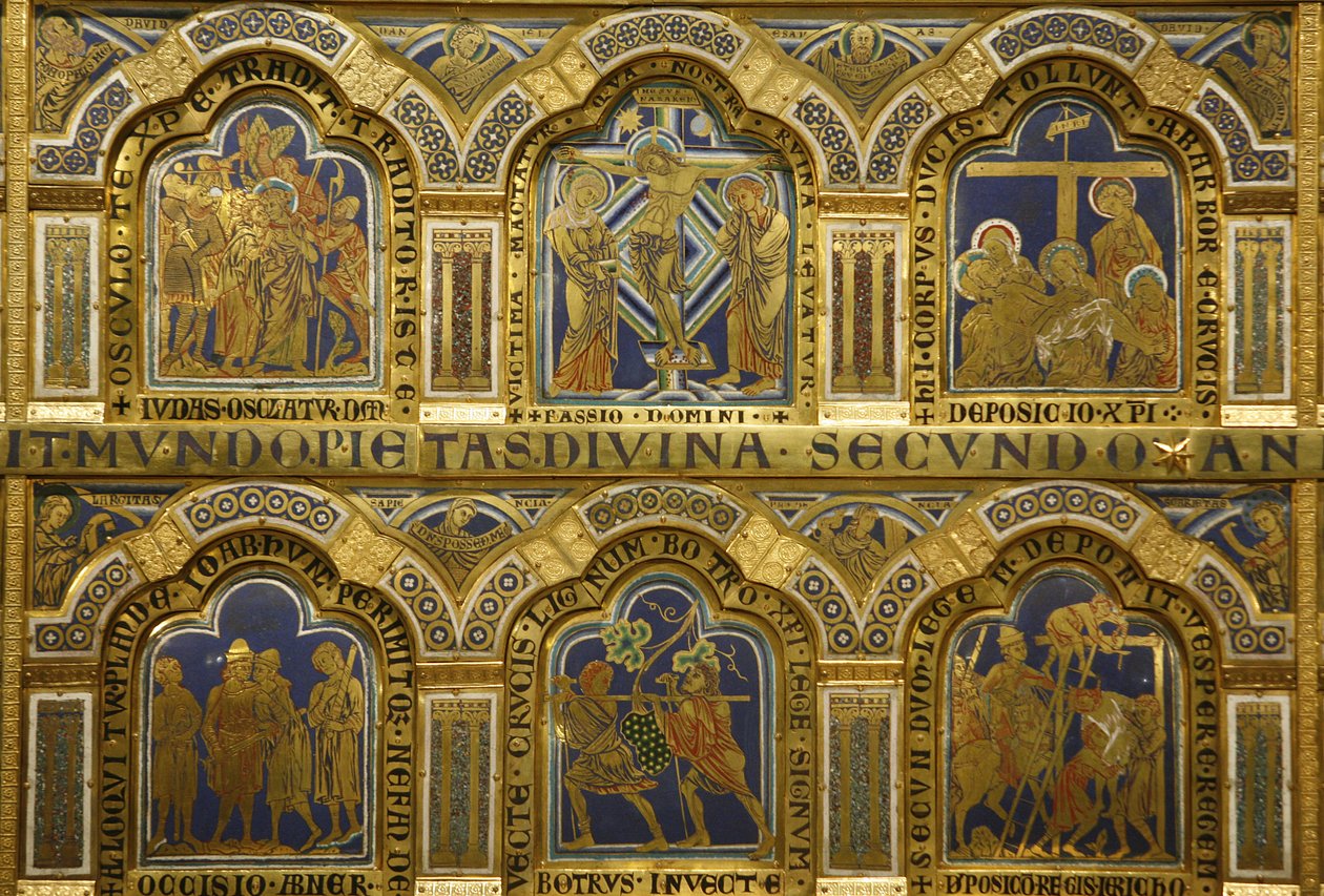 Verduni Miklós verduni oltára (kb. 1130/50-1205) 1181-ben készült el Klosterneuburgban, Ausztriában, zománcozott panelek alkotó: Nicholas of Verdun