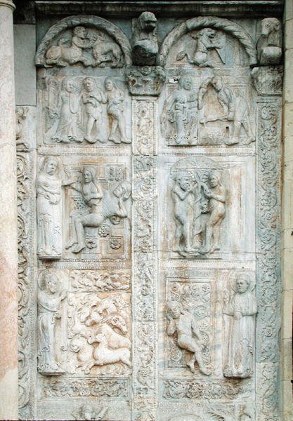 Ádám és Éva története a nyugati tornác déli oldaláról, 1120-38 körül (márvány) alkotó: Nicholaus Nicholaus