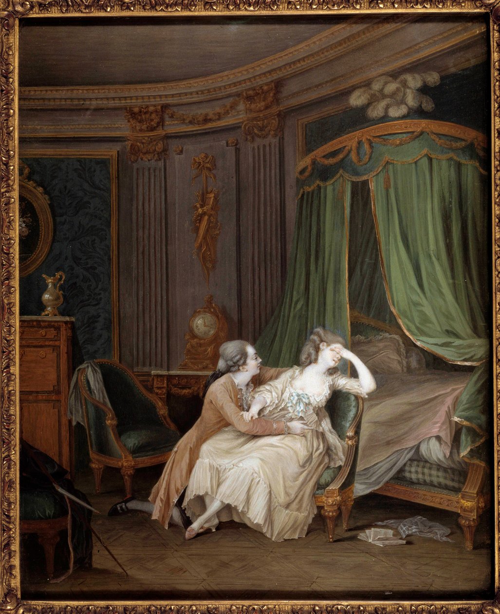Késői bűnbánat Egy férfi valószínűleg hűtlennek vallja magát a menyasszonyának, aki elájul. Niklas Lavreince (1737-1807) festménye 18. századi Párizs, Musee Cognacq Jay alkotó: Niclas II Lafrensen
