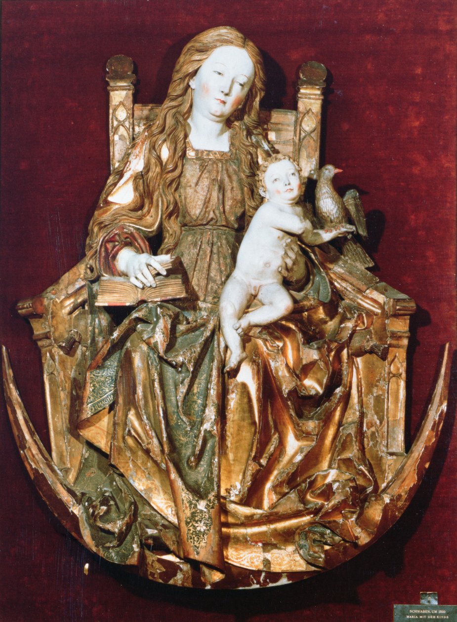 Madonna és gyermek a félhold felett trónol, 1510 körül (polikróm fa) alkotó: Niclaus the Elder attr. to Weckman