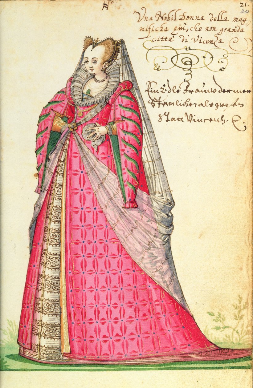 MS W.477 fol.20 „Noble Lady from Vincenza” Kippell „Kosztümkönyvéből”, 1588 körül alkotó: Niclauss Kippell