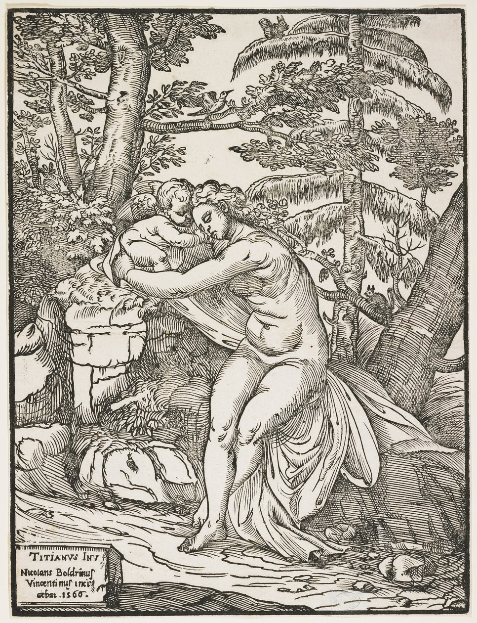 Vénusz és Ámor, 1566 (chiaroscuro fametszet, csak kulcsblokk) alkotó: Nicolò Boldrini