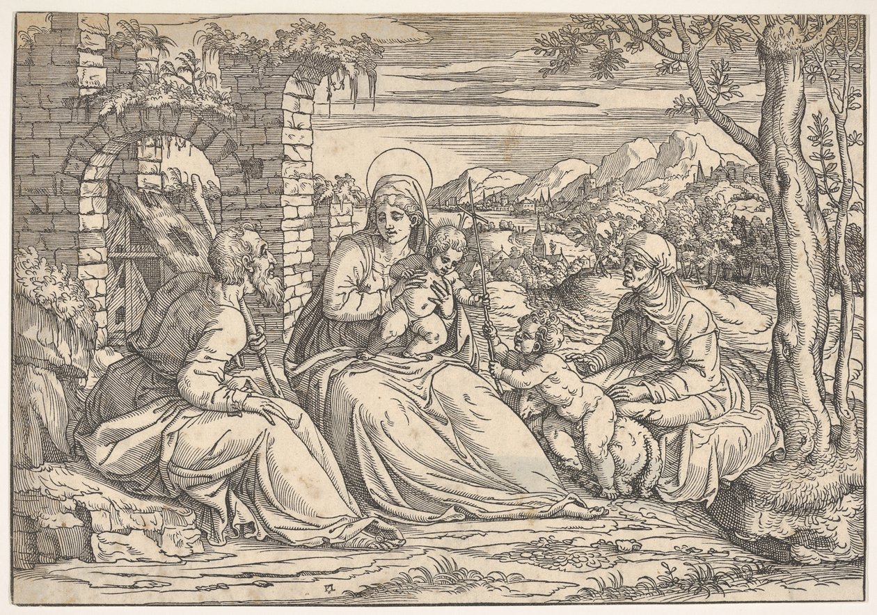A Szent Család szentekkel Erzsébettel és Jánossal, kb. 1550. alkotó: Nicolò Boldrini