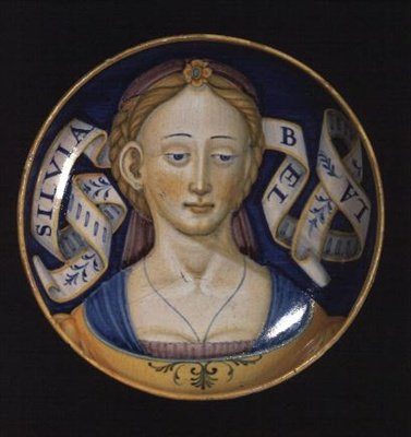 Majolika csésze, a Belle donne sorozatból, 1525 alkotó: Nicolò Pellipario