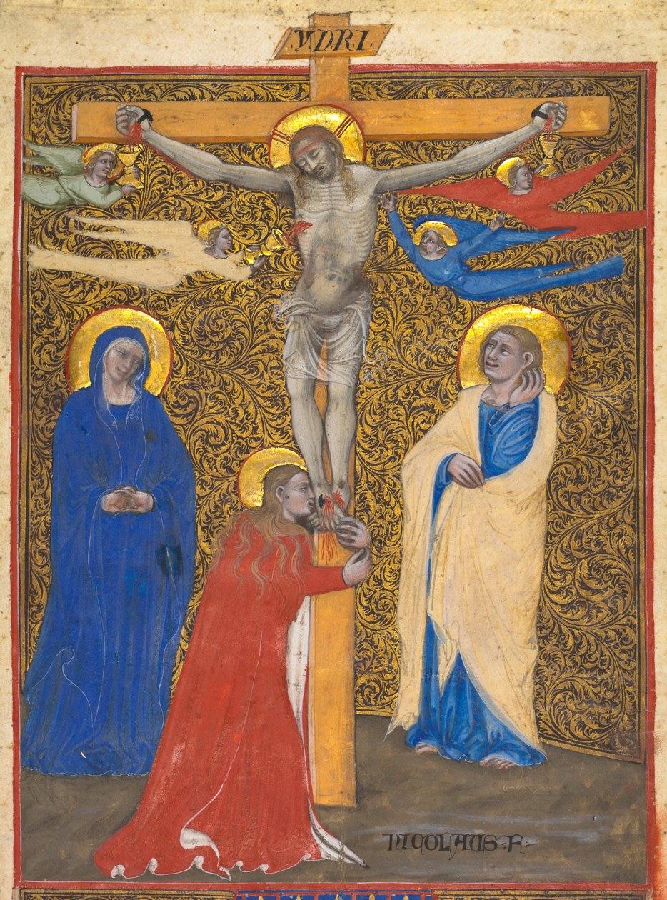 Egyetlen levél egy misekönyvből: A keresztre feszítés, c. 1390. alkotó: Nicolò da Bologna