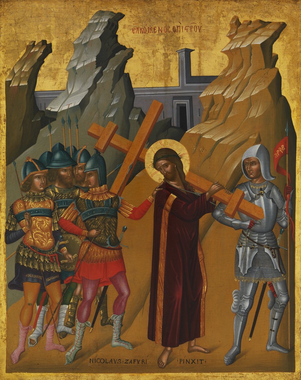 Kereszthordozó Krisztus, 1590 körül (olaj és tempera, fa, arany alapon) alkotó: Nicola Zafuri