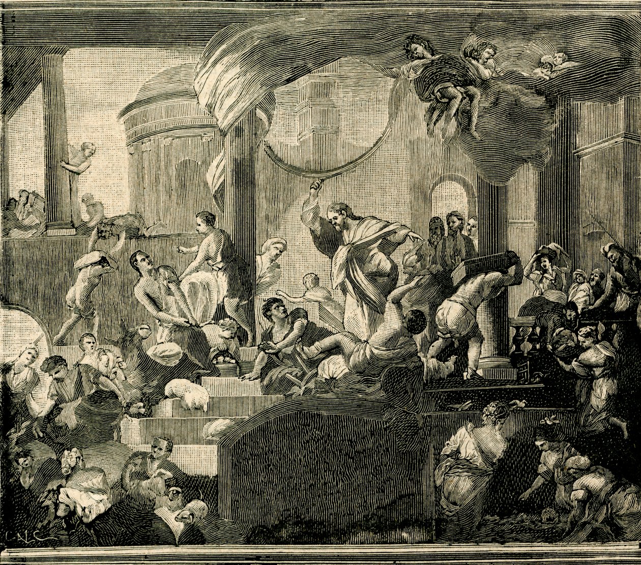 Jézus kiűzte a kereskedőket a templomból, olaj, vászon, Nicola Malinconico (1663-1721), Sant