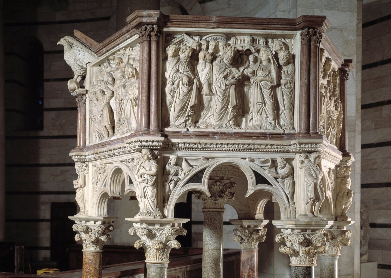 A széket készítette: Nicola Pisano (1215 / 20-1278 / 84) (Márvány szószék) 1260 Pisai Szent János Keresztelő (Battistero San Giovanni di Pisa), Olaszország alkotó: Nicola Pisano