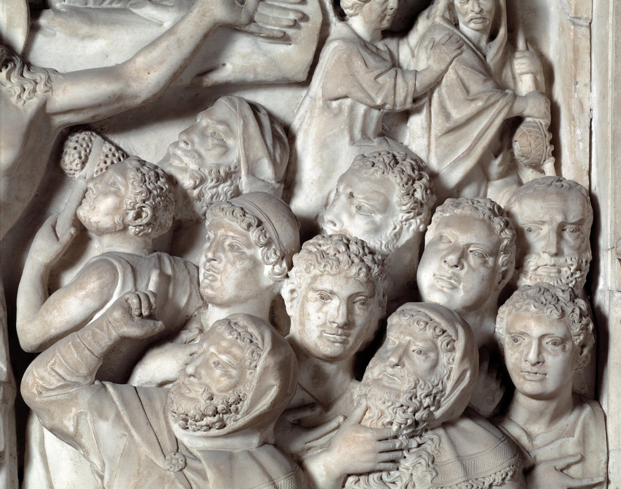A keresztrefeszítés részlete, Nicola Pisano (1215 / 20-1278 / 84) (márvány szószék) 1260 Pisai Keresztelő Szent János (Battistero san Giovanni di Pisa), Olaszország alkotó: Nicola Pisano