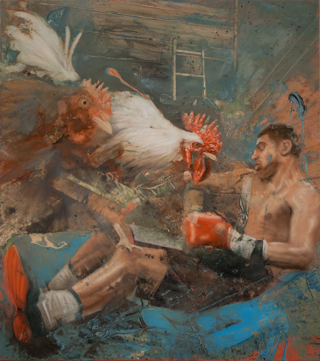 Boxer kakasokkal, 2018 (olaj, vászon) alkotó: Nicola Pucci