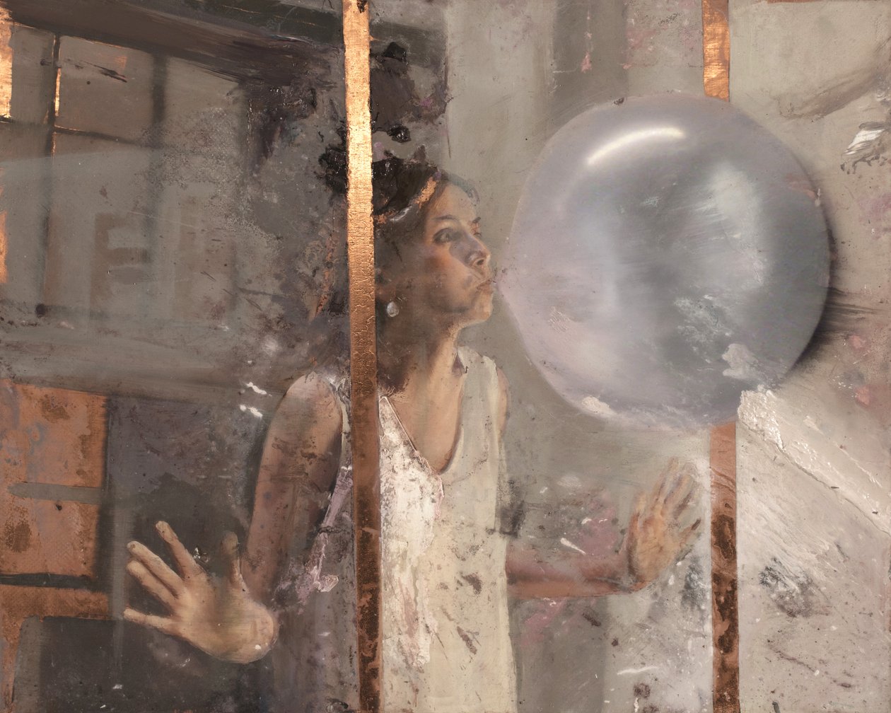 Bubble V (Lány az ablak mögött), 2020 (olaj, réz) alkotó: Nicola Pucci