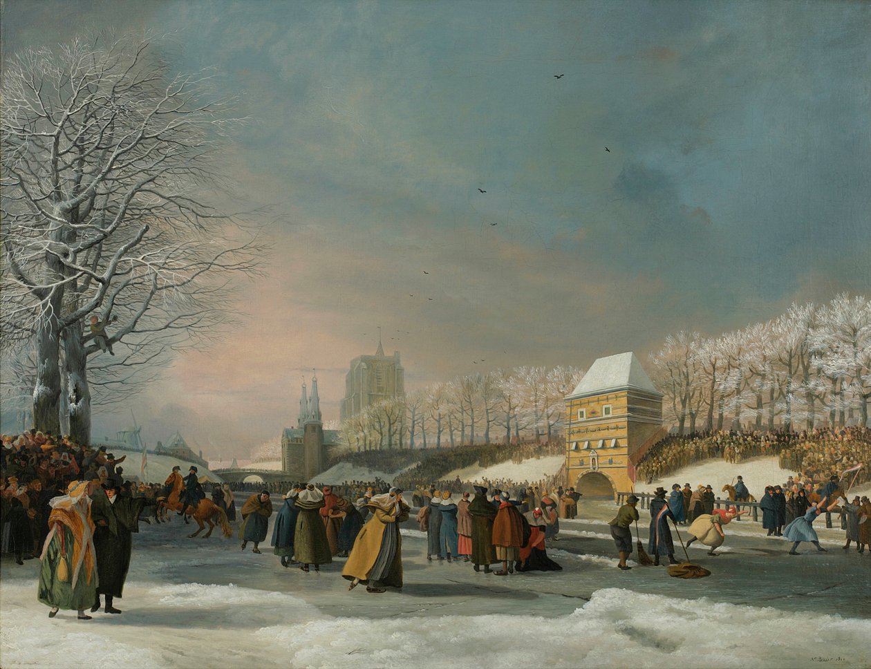 Női gyorskorcsolyaverseny a Westersingelen Leeuwardenben, 1809. január 21. alkotó: Nicolaas Baur
