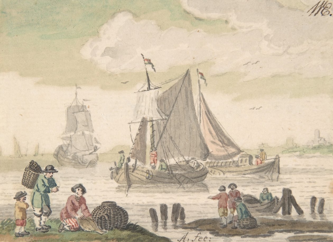 Tengeri tájkép hat figurával az előtérben, 1733-93. alkotó: Nicolaas Aartman