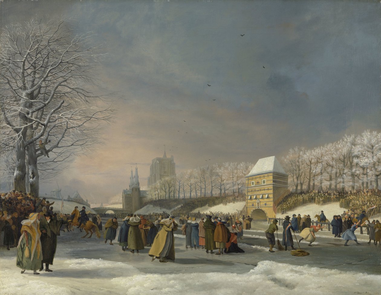 Női korcsolyaverseny a leeuwardeni Stadsgrachton, 1809. január 21. Korcsolyaverseny a leeuwardeni Stadsgrachton 1809. január 21-én alkotó: Nicolaas Baur (signed by artist)
