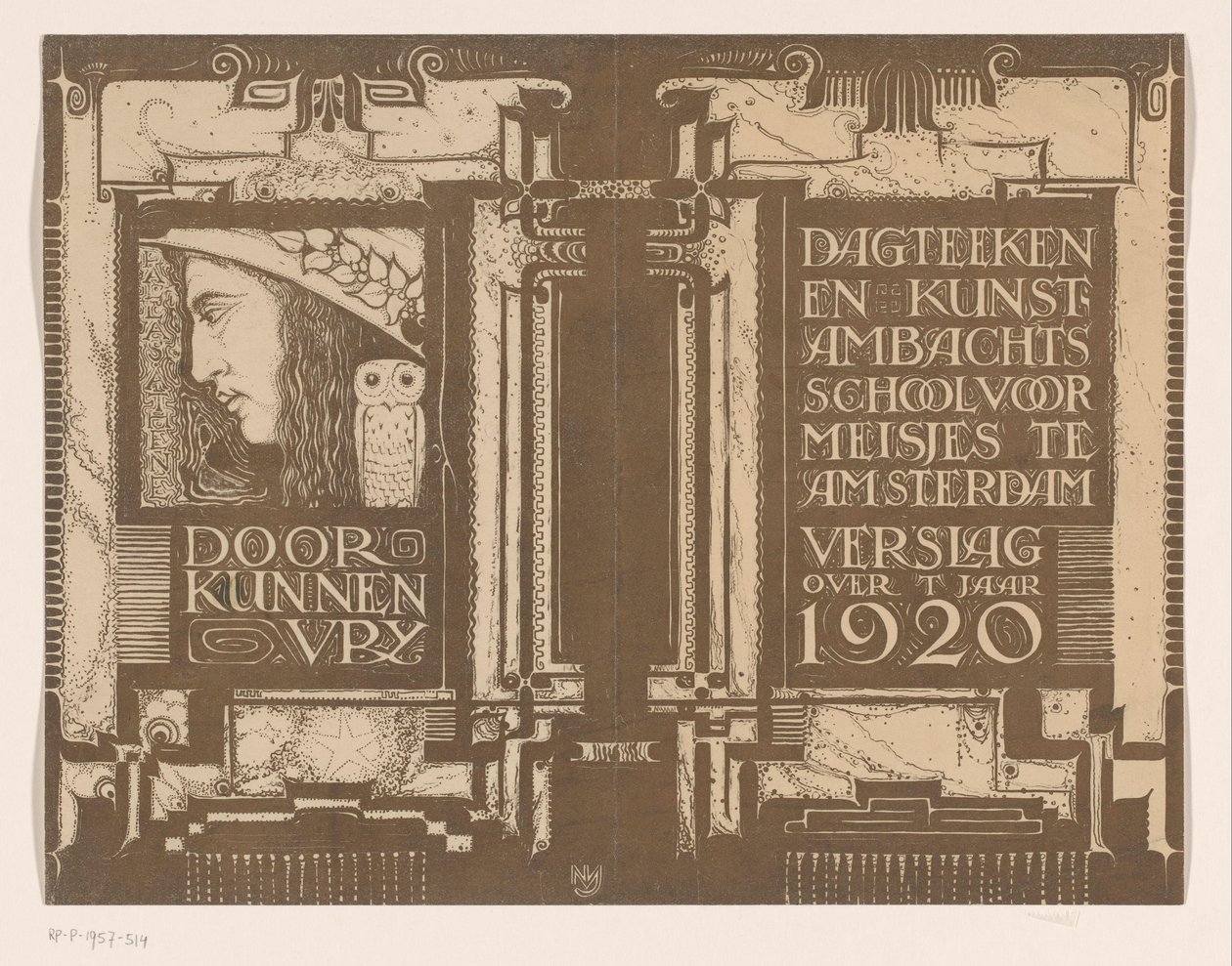 Zenekar tervezése a következőhöz: A nap beszámolója Rajz és Kézműves Leányiskola Amszterdamban az 1920-as évről alkotó: Nicolaas van de Vecht