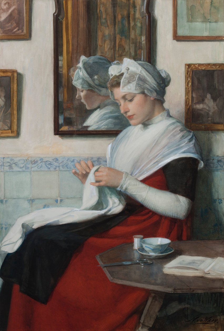 Egy amszterdami árva lány varrás, 1890 körül (kartonra fektetve) alkotó: Nicolaas van der Waay