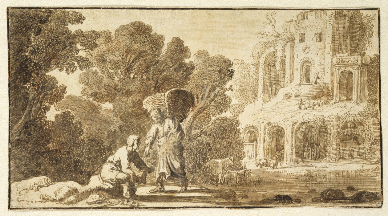 Tóbiás és az angyal, 1625 körül (toll és tinta papíron) alkotó: Nicolaes Cornelisz c.1592 1655 Moeyaert