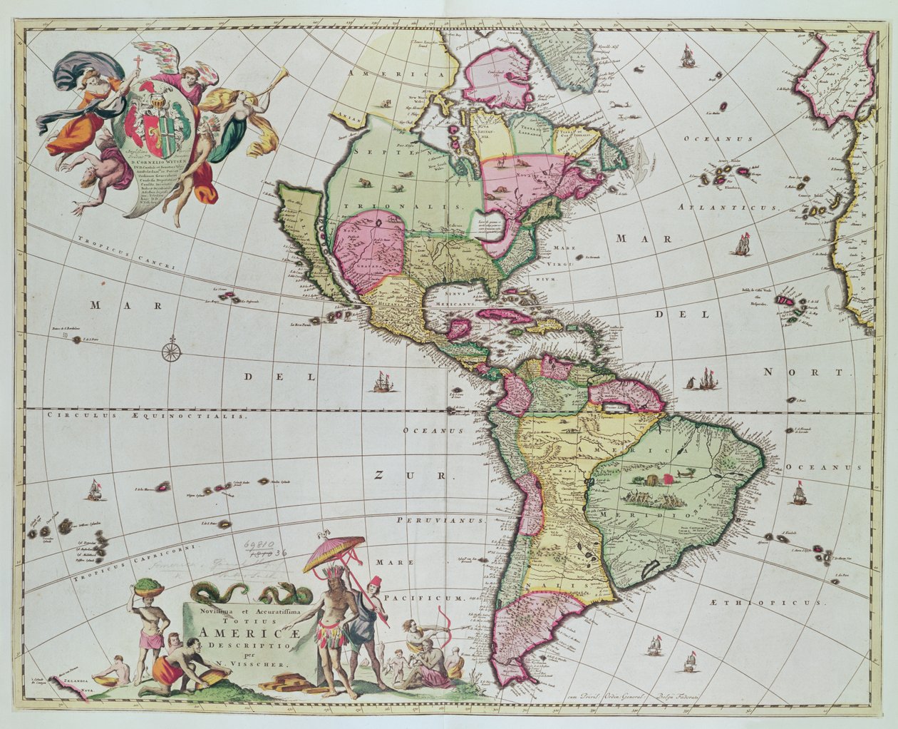 N. Visscher Amerika utolsó és pontos leírása, 1648 (színes metszet) alkotó: Nicolaes Jansz Visscher