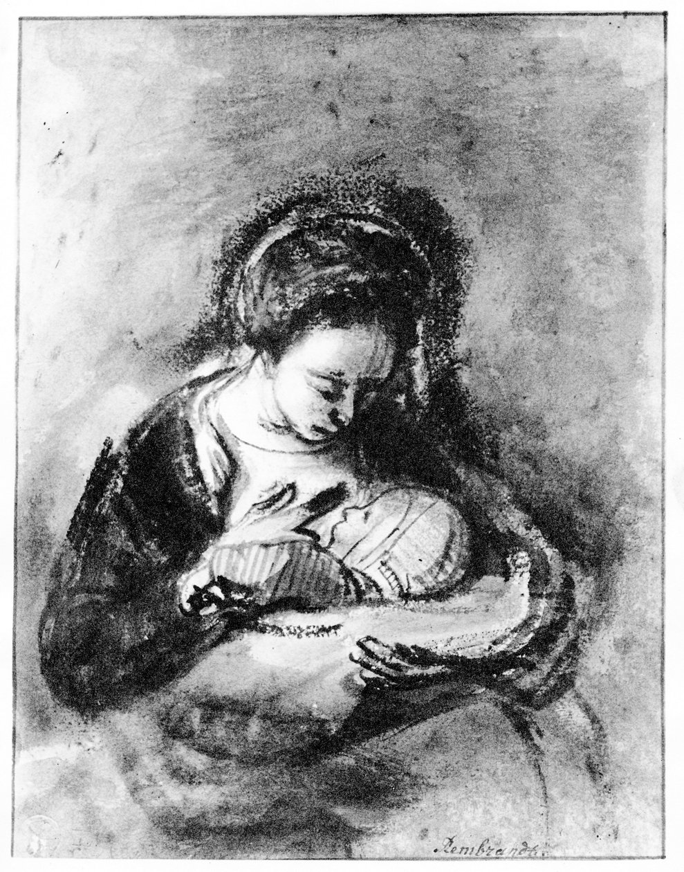 Anya és gyermeke, 1655 körül (toll, tinta és mosás papíron) alkotó: Nicolaes Maes