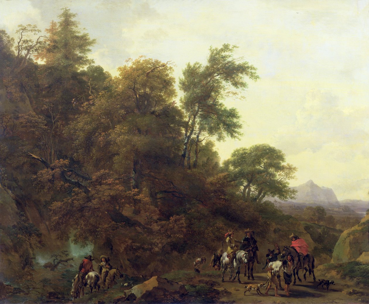Erdős táj katonákkal, akik foglyokat kísérnek, 1656 alkotó: Nicolaes Pietersz. Berchem