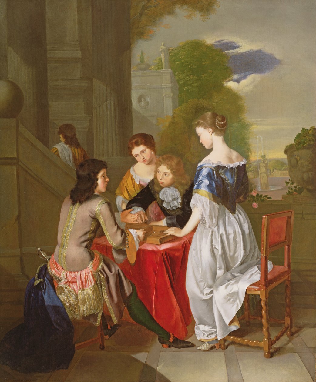 Elegáns, backgammont játszó társaság alkotó: Nicolaes Verkolje